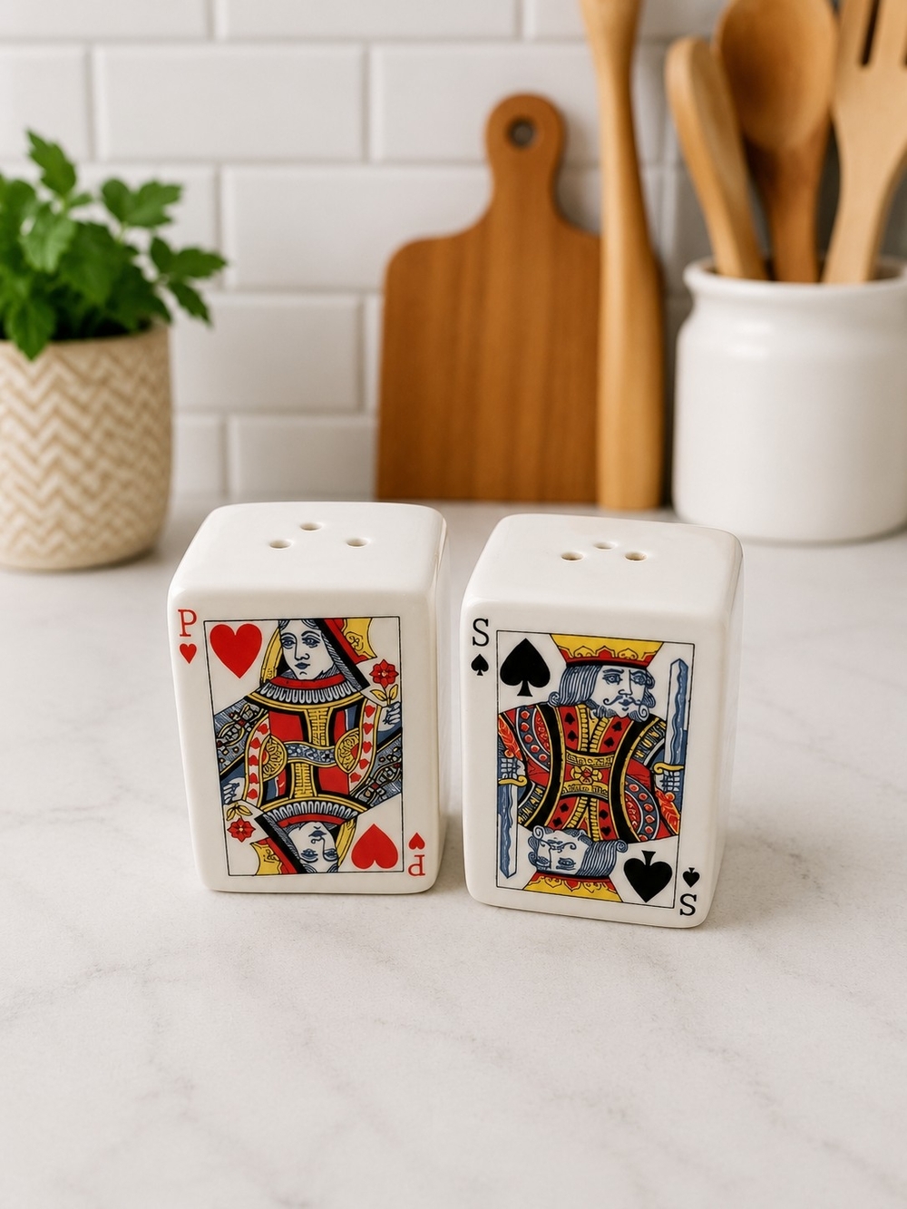 Mini Playing Card Ceramic Salt & Pepper Shakers